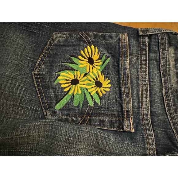 Levi’s 518 Superlow Bootcut Jeans Y2K Heart Floral Patch Vintage Sz 7M - Picture 6 of 10